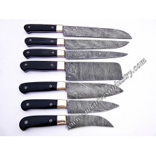 7 Pieces Buffalo Horn Grip Kitchen Damascus Knives Set (Sm1011)