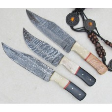 A Set of 3 fine Damascus Handmade Hunting Knives with Bone handle(ST10)