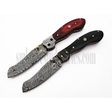 A Pair of Damascus Handmade Tanto Blade Knives (SMF52)