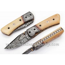 Hand Made Damascus Pocket Folding Knife (Smk1003)